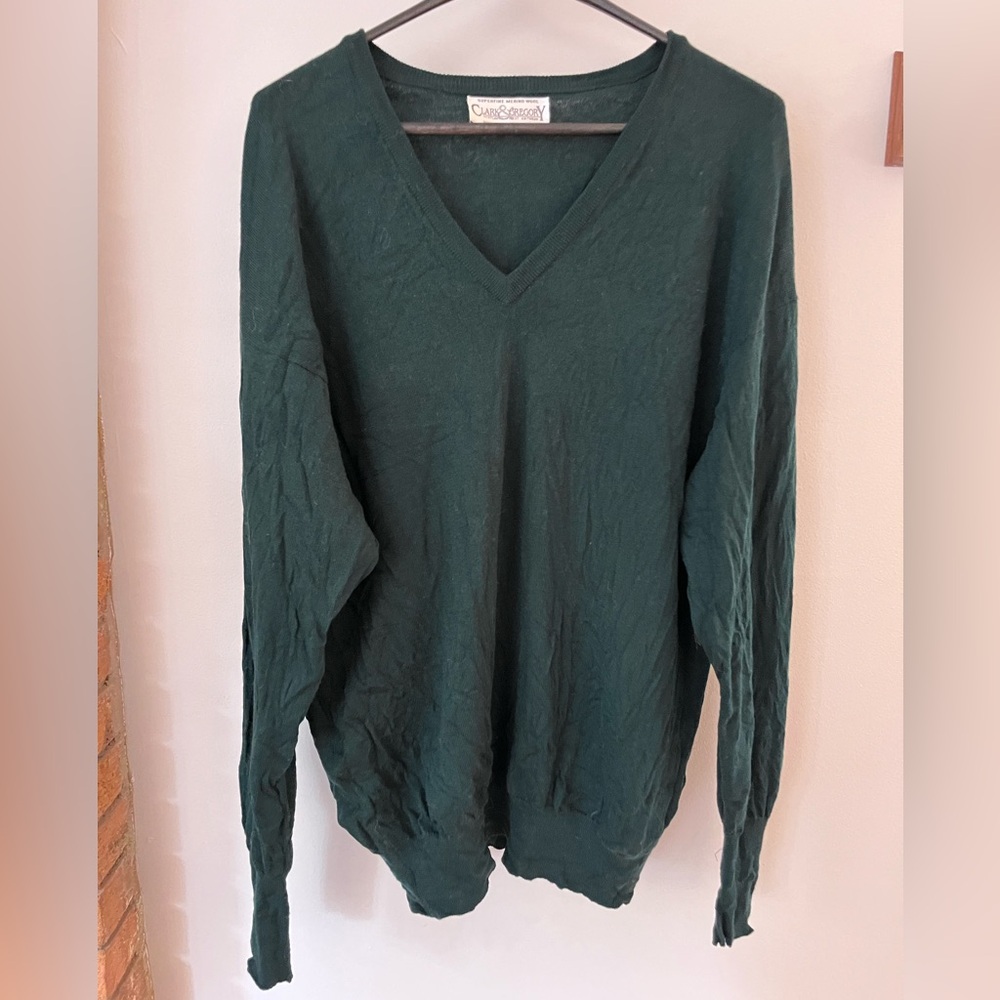 Merino Wool Classic V-Neck Sweater - Green